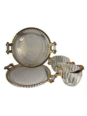 Jeannette Glass National Cream and Sugar Dish & 2 Trays 8" Diameter (Dessert Pla